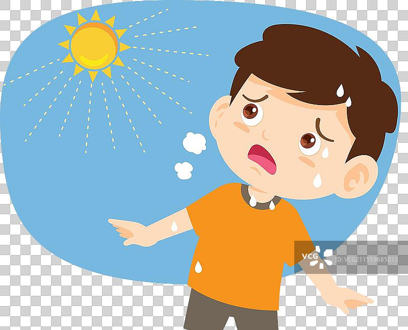 男孩因夏日阳光的炎热而口渴。图片素材
