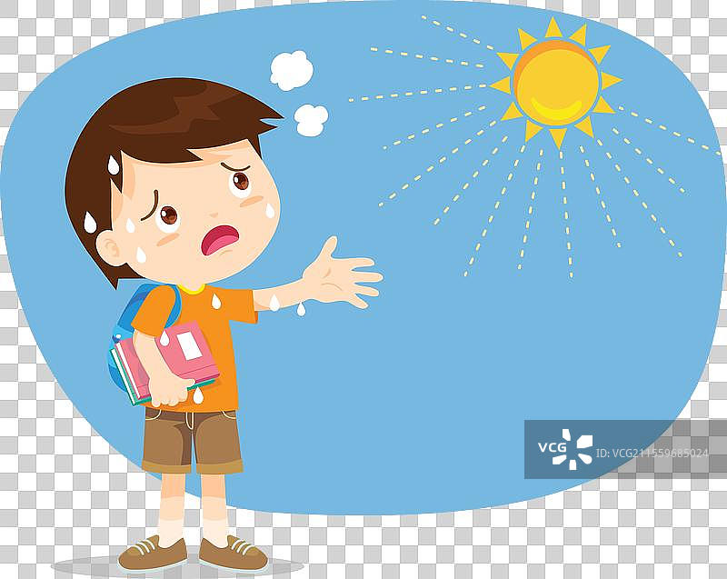 男孩因夏日阳光的炎热而口渴。图片素材