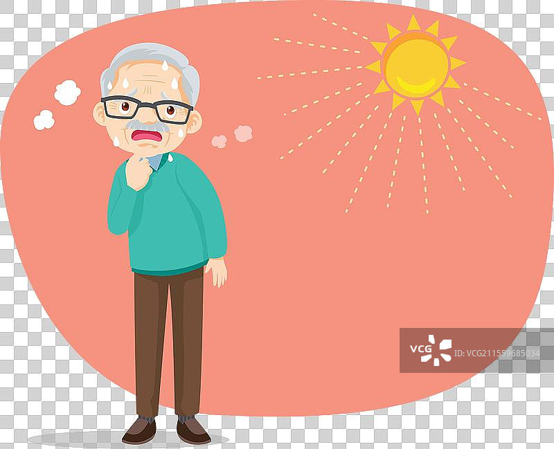 老人因夏日阳光的炎热而口渴图片素材