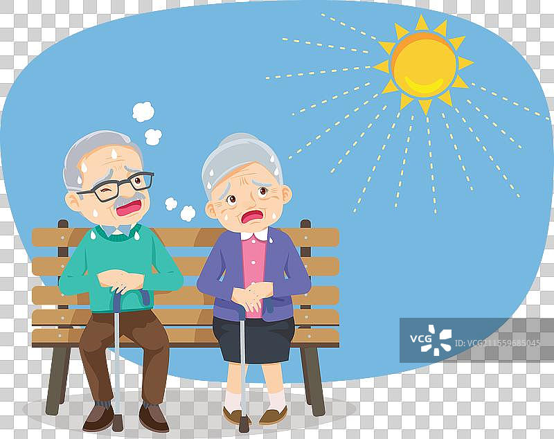 老人因夏日阳光的炎热而口渴图片素材