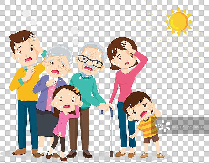 一家人在夏日阳光的炙烤下口渴不已图片素材