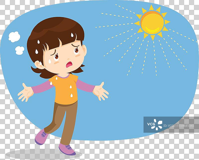 女孩因夏日阳光的炎热而口渴图片素材