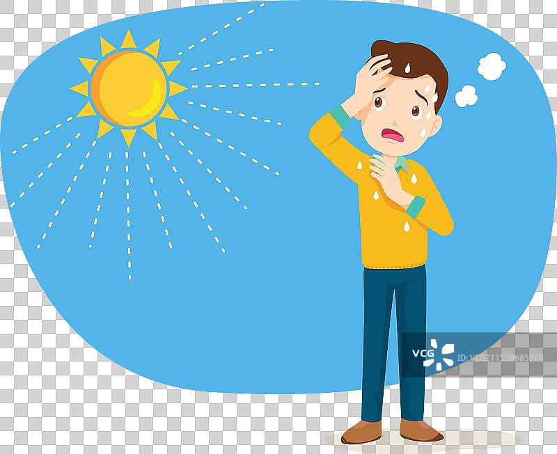 男人因夏日阳光的炎热而口渴 01图片素材