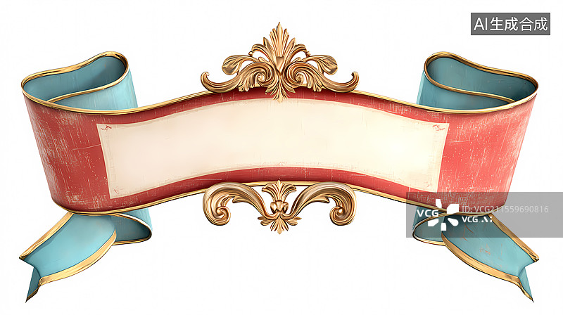 【AI数字艺术】复古风格红蓝金边装饰横幅图片素材