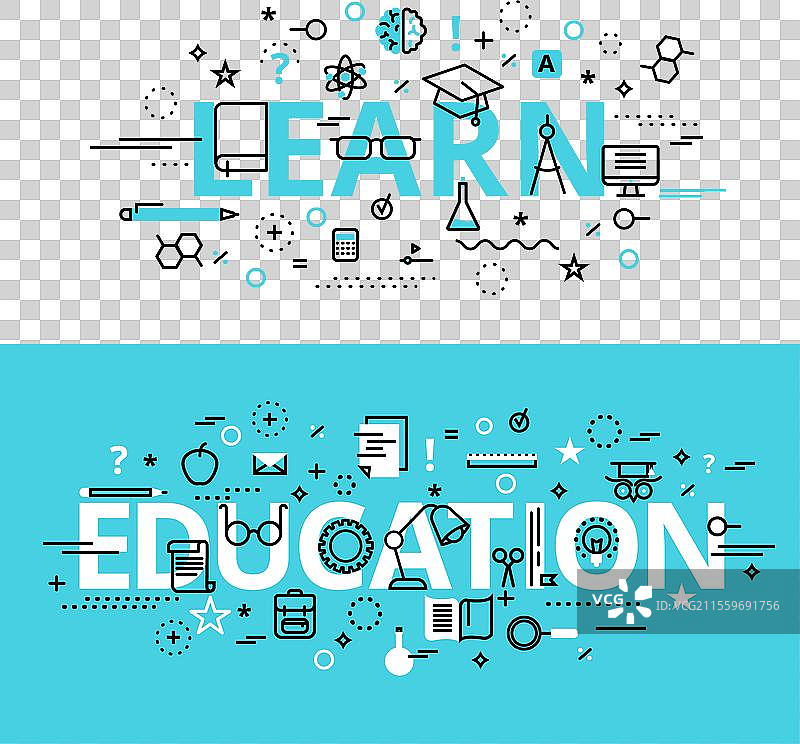 现代扁平风格的教育与学习概念集合图片素材