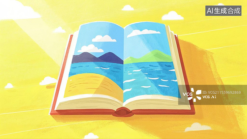 【AI数字艺术】书中的海岛插画图片素材