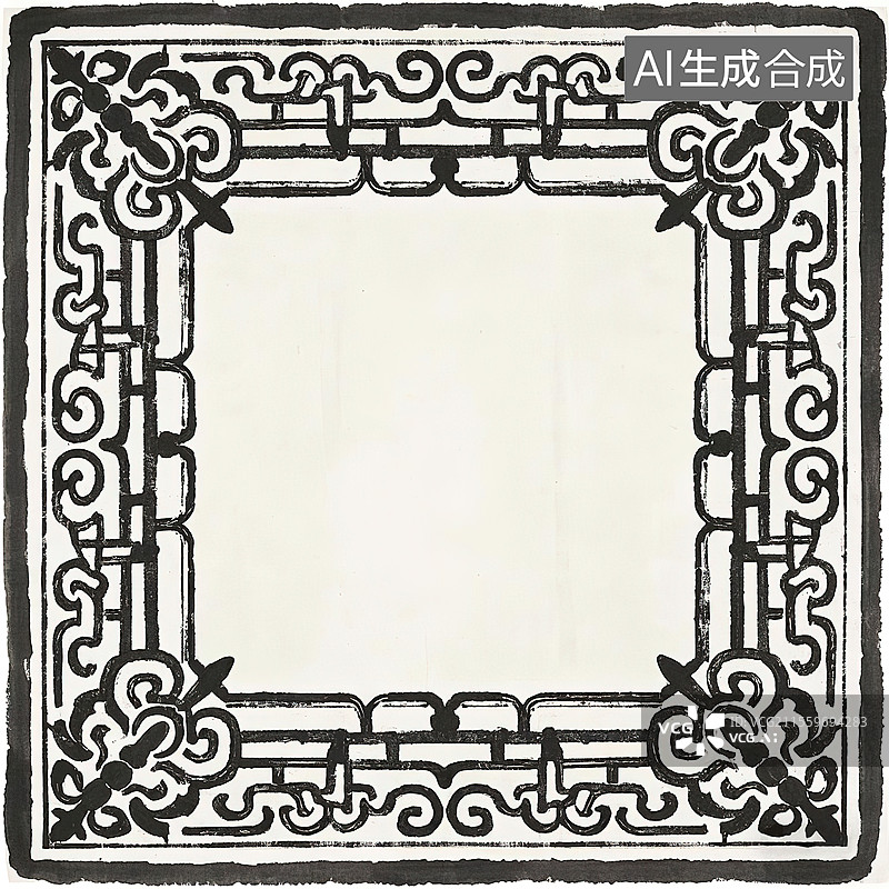 【AI数字艺术】新国风古典复古繁复花纹印花装饰图案 中式园林框景窗户宽花边粗边框 大气简约图片素材