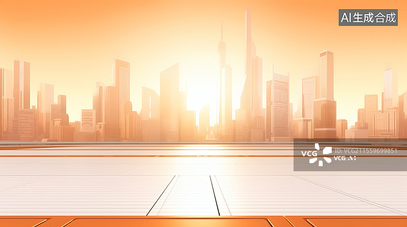 【AI数字艺术】日出都市景观与未来平台图片素材