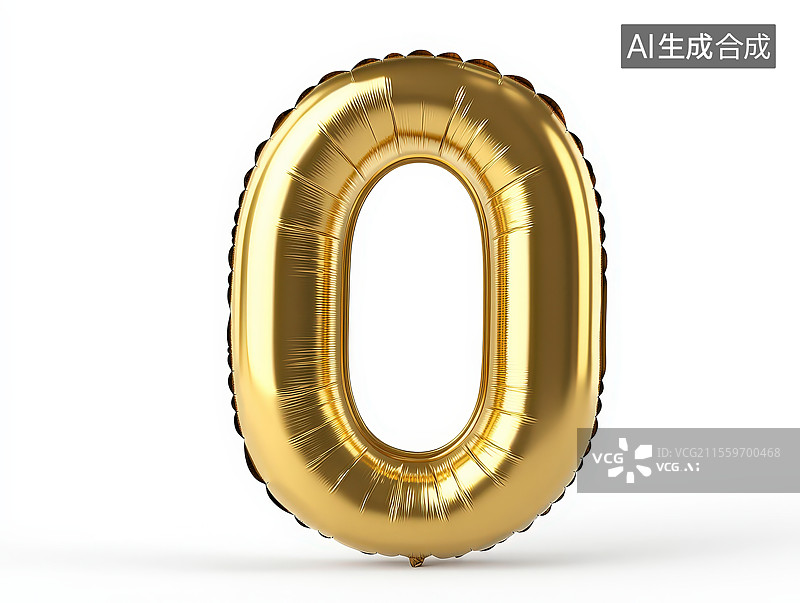 【AI数字艺术】白色背景下的金色充气气球金箔数字“0”气球图片素材