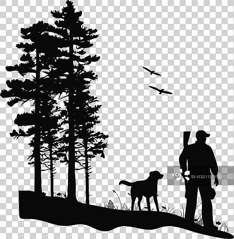 猎人和狗的剪影图片素材
