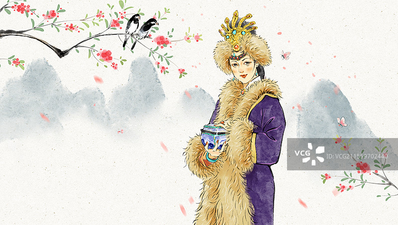 国风文学名著红楼梦金陵十二钗清朝汉服春天美人系列人物插画，王熙凤。图片素材