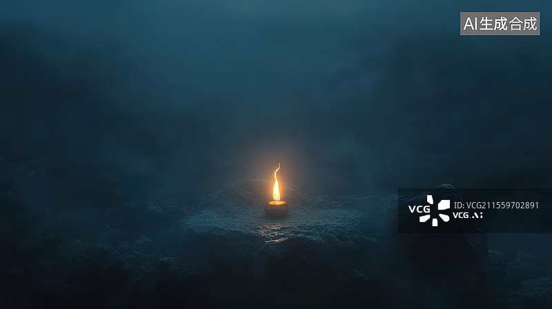 【AI数字艺术】孤独的火焰在黑暗中燃烧图片素材