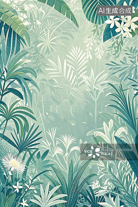 【AI数字艺术】热带雨林动物植物主题印花图案背景插画图片素材