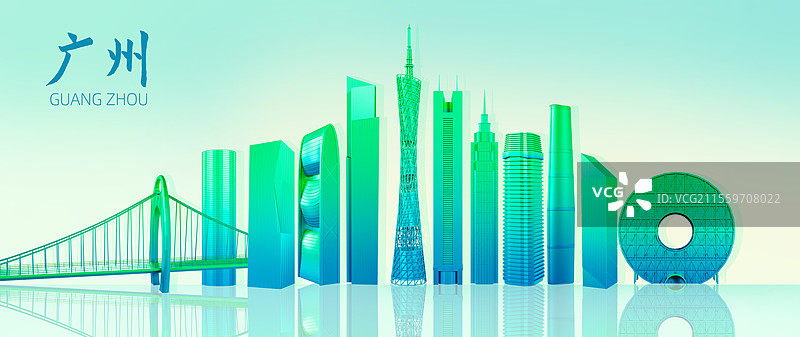 3D渲染的广州城市地标广州城市天际线广州城市海报图片素材