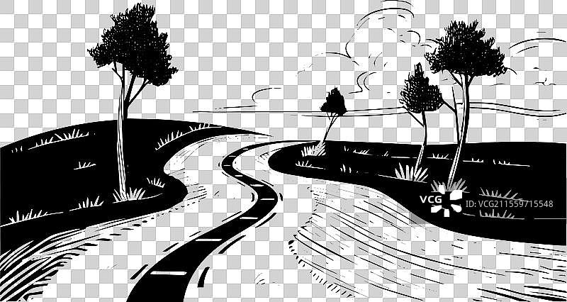 简单的公路手绘墨水素描高速公路图片素材