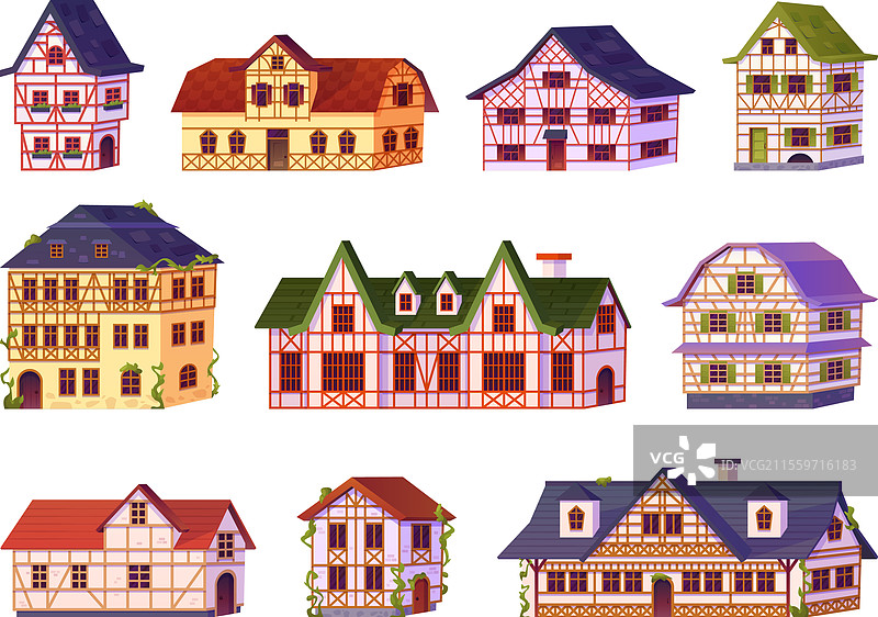 中世纪德国房屋，古老的半木结构房屋图片素材