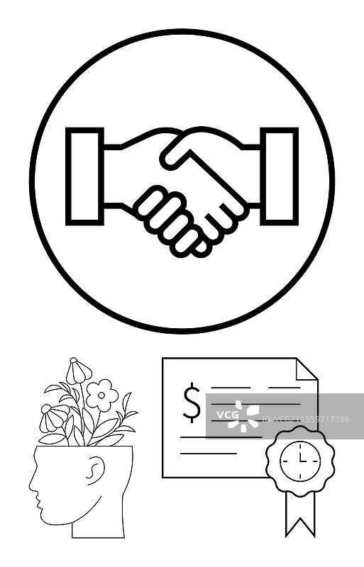 头顶上方的圆圈内的商务握手图片素材