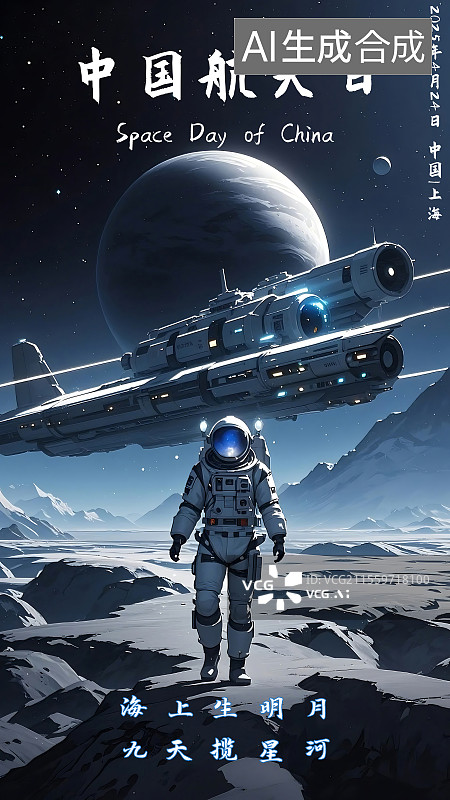【AI数字艺术】宇宙航天太空主题中国航天日海报科技感海报图片素材