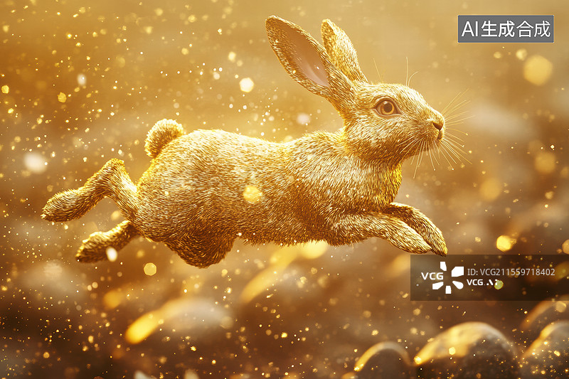 【AI数字艺术】金色兔跃星河图片素材