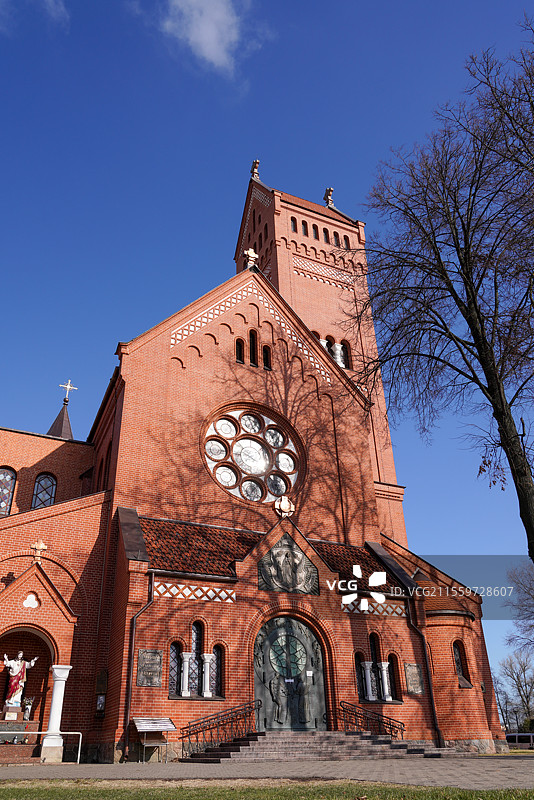 白俄罗斯 明斯克 圣西蒙和赫伦那教堂 红教堂图片素材