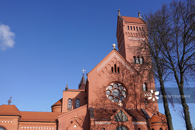 白俄罗斯 明斯克 圣西蒙和赫伦那教堂 红教堂图片素材