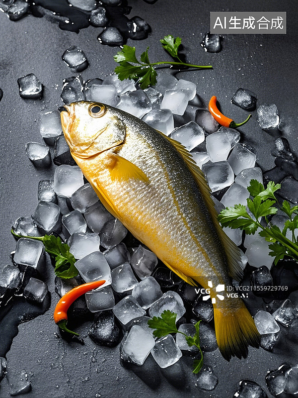 【AI数字艺术】大黄鱼新鲜食材特写图片素材