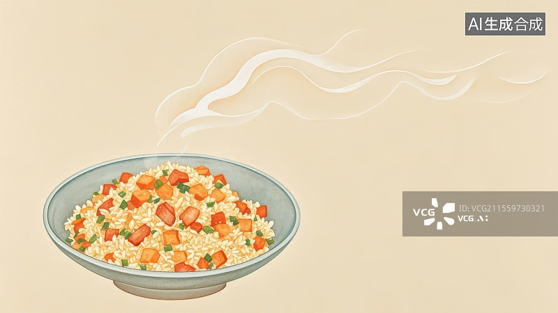 【AI数字艺术】扬州炒饭 国风水墨画模版背景居右下图片素材
