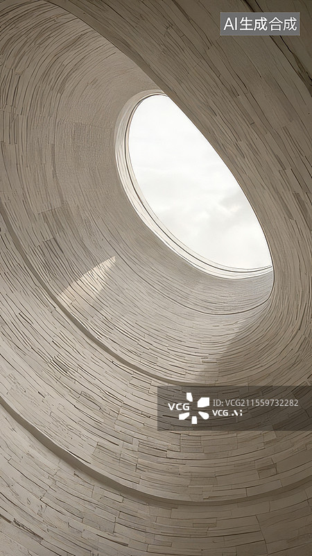 【AI数字艺术】素陶回音穹顶-夯土建筑旋转光锥 陶土手工肌理3D渲染场景图片素材