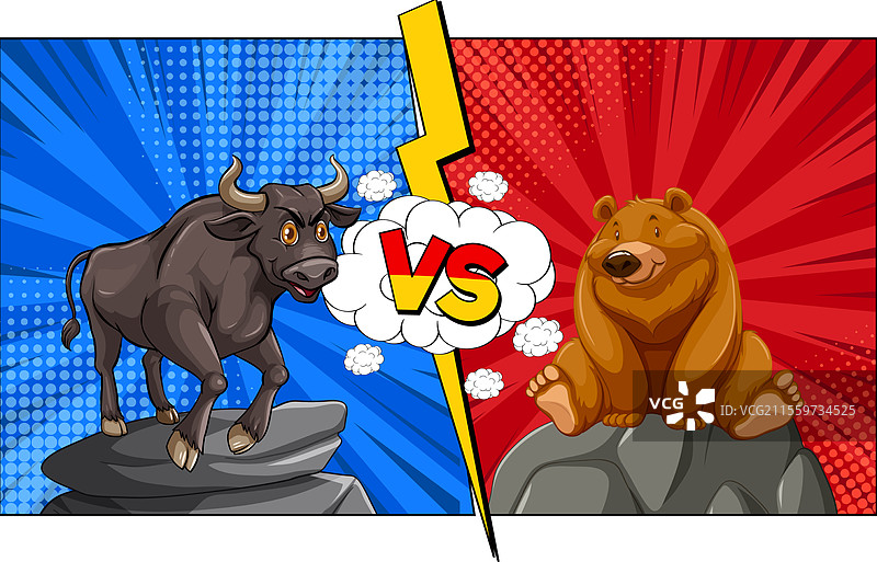 漫画风格的牛和熊图片素材