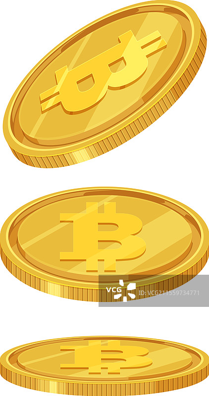 三枚带有比特币符号的金币图片素材