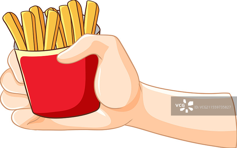 一只手拿着一个装薯条的红色容器图片素材