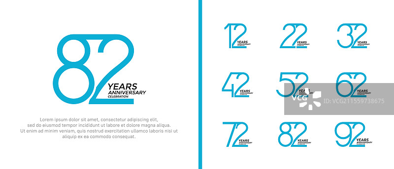 白色背景上的蓝色周年纪念标志组合图片素材