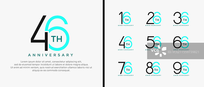黑色和蓝色的周年纪念标志组合图片素材