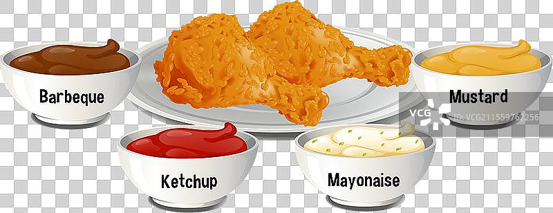 脆皮炸鸡腿配四种酱料选择图片素材