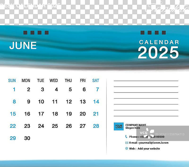 2025年桌面日历 - 2025年6月模板图片素材