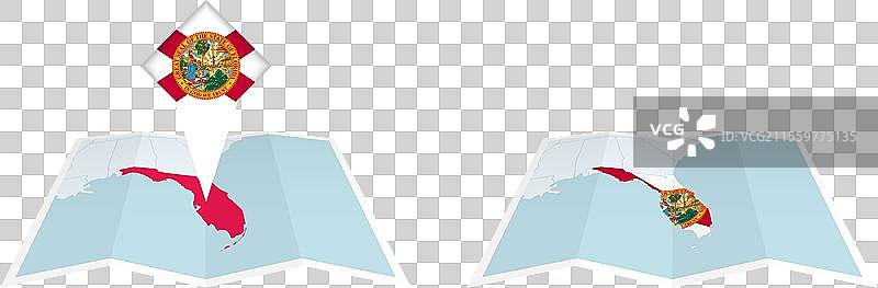 两种佛罗里达折叠地图的版本，一种带有a图片素材