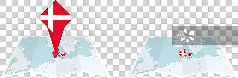 两种丹麦折叠地图版本，一种带有a图片素材