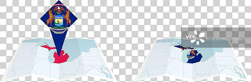两种版本的密歇根折叠地图，一种带有a图片素材