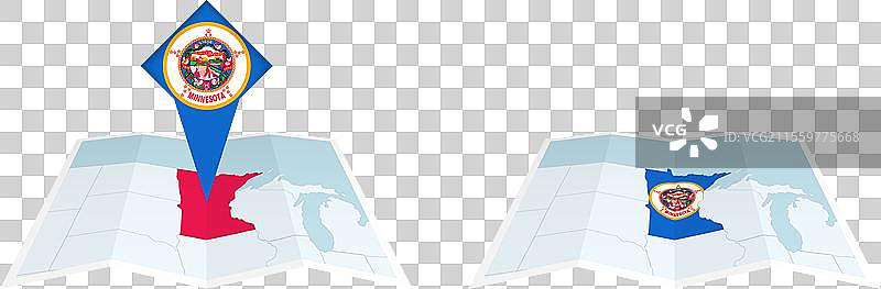 两种版本的明尼苏达折叠地图，一种带有图片素材