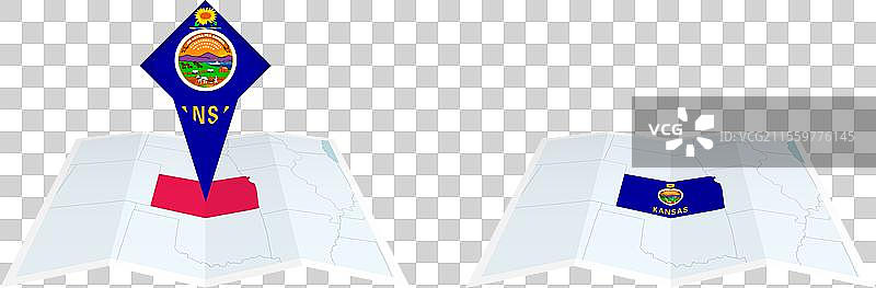 两种版本的堪萨斯折叠地图，一种带有a图片素材