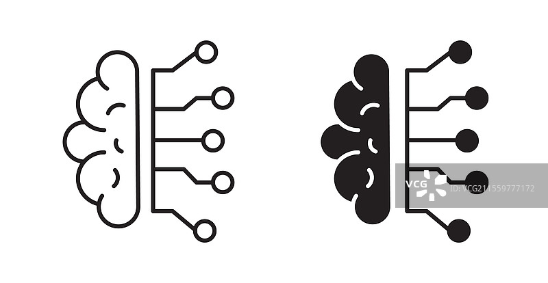 细线风格的脑电路图标集，用于网页设计图片素材