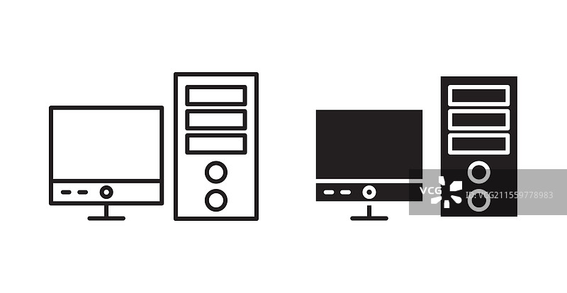 网页用细线风格的计算机图标集图片素材