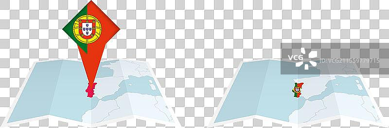 两种版本的葡萄牙折叠地图，一种带有a图片素材