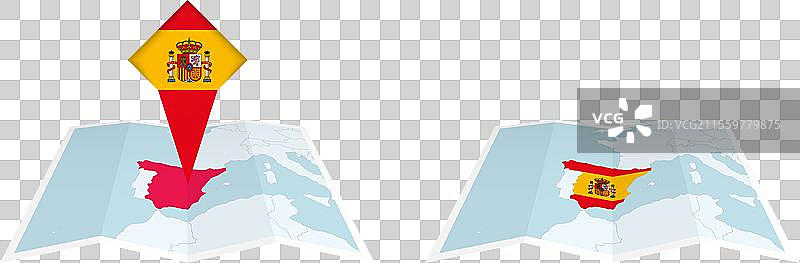 两种西班牙折叠地图版本，一种带有a图片素材