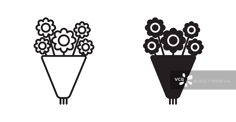 细线风格的花束图标集，用于网页设计图片素材