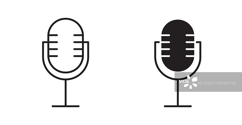 细线风格的麦克风图标集，用于网页设计图片素材