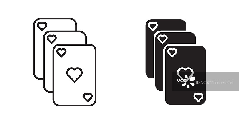 薄线风格的扑克牌图标集，用于网页设计图片素材