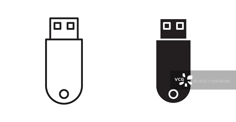 细线风格的USB闪存驱动器图标集，用于网页设计图片素材