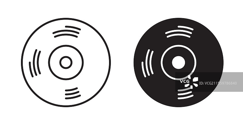 薄线风格的黑胶唱片图标集，用于网页设计图片素材