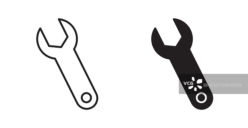 细线风格的扳手图标集，用于网页设计图片素材